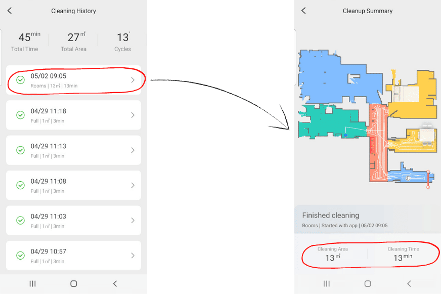 Reinigungshistorie ist in der Roborock Q7 Max+ App einsehbar